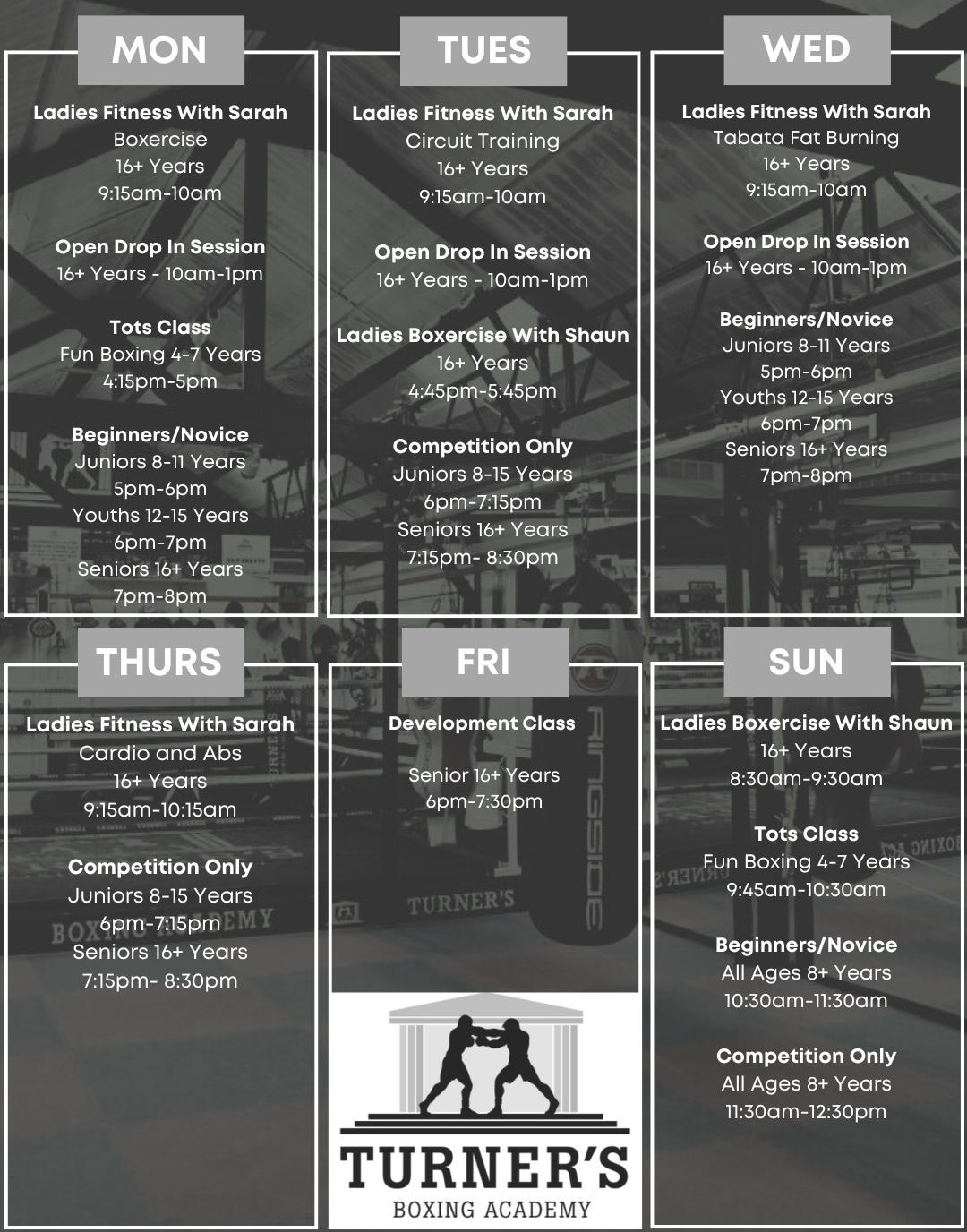 Turners Boxing Academy timetable